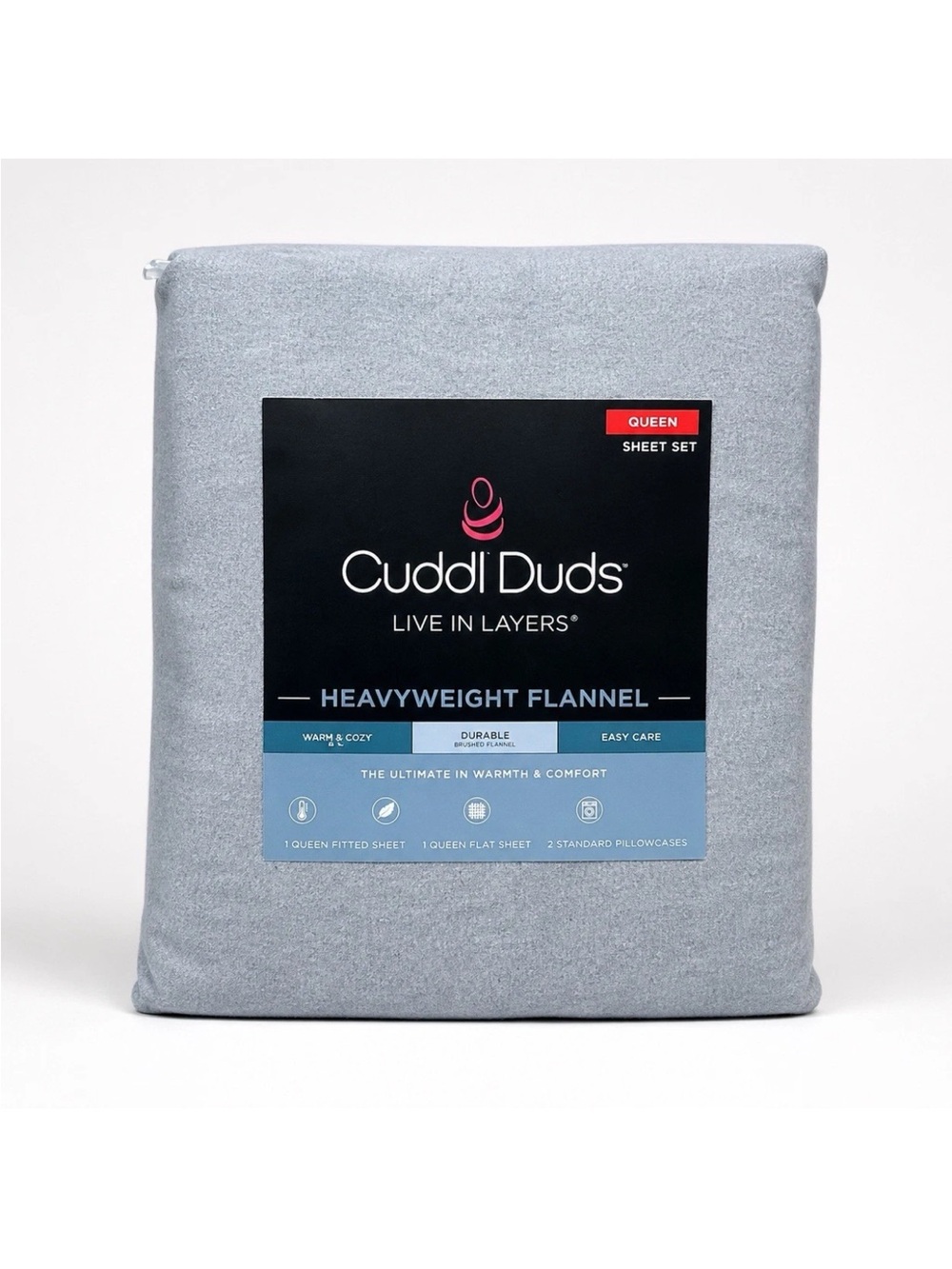 New Cuddl Duds Queen Size 4 Pc Heavyweight Flannel Sheet Set Soft Heather Gray